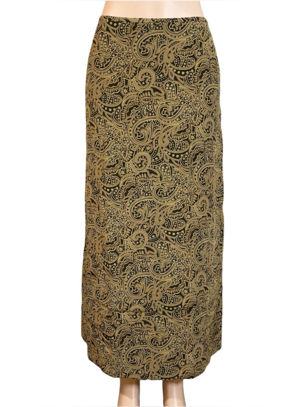 Vtg Silk Paisley Maxi Skirt Sz 6 Tan Brown Grunge Hippie Whimsigoth 90s Y2K